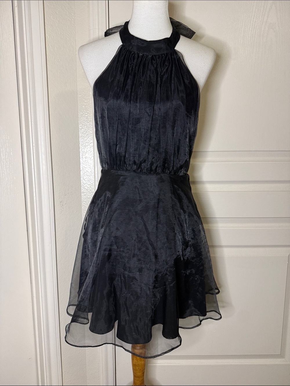 The Vintage Shop Black Low Back Halter Mini Dress Sz Medium